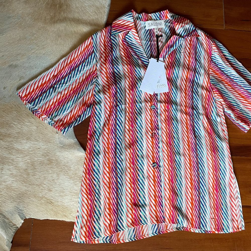 Saloni Women's "Dree" Silk Shirt Blouse in CandyObliq Sz 4 NWT $325